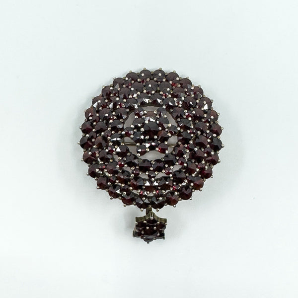 Large Antique Silver Gilt Bohemian Rose Cut Garnet Tiered Brooch / Pendant