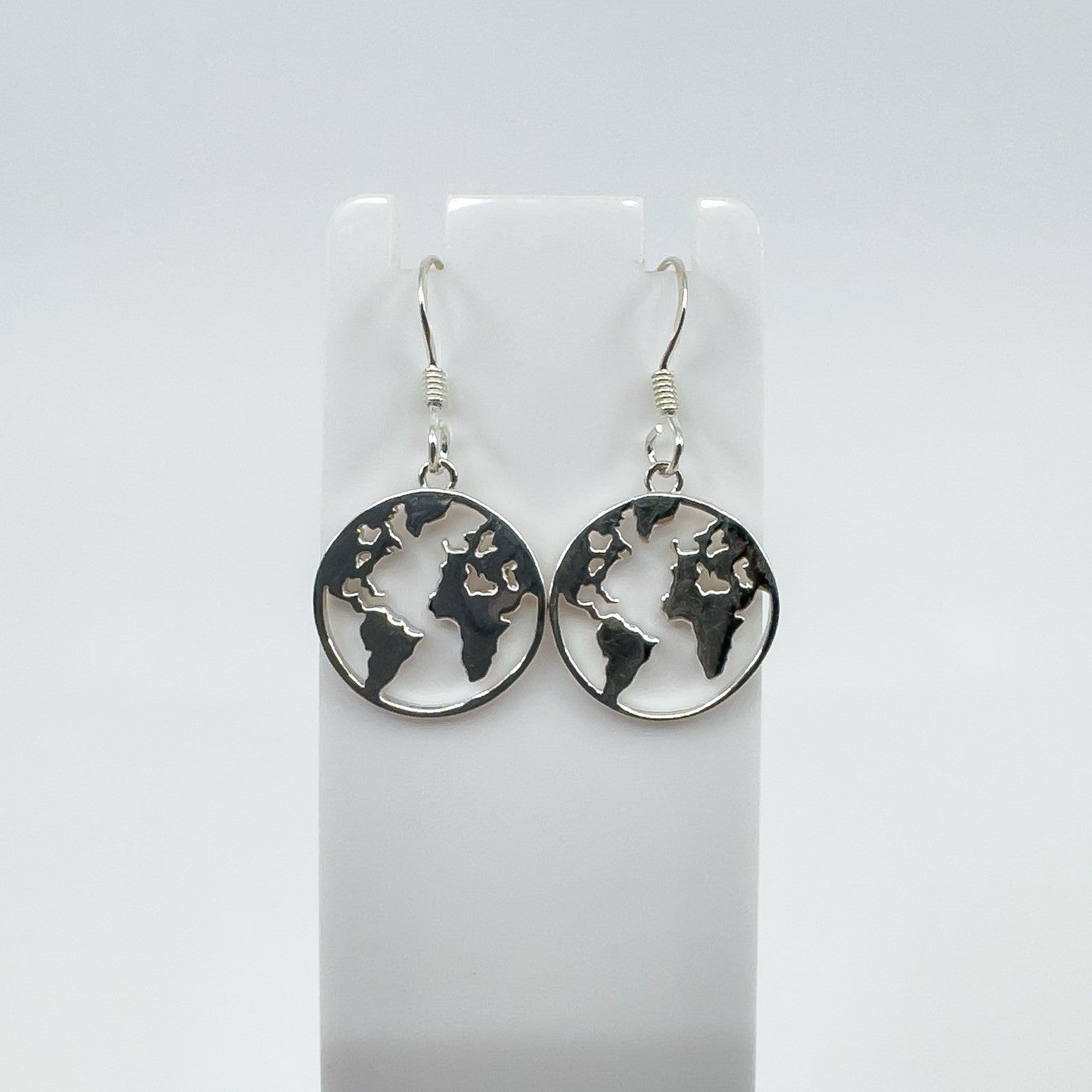 New World Map Earrings on Shepherd Hooks in Sterling Silver 925