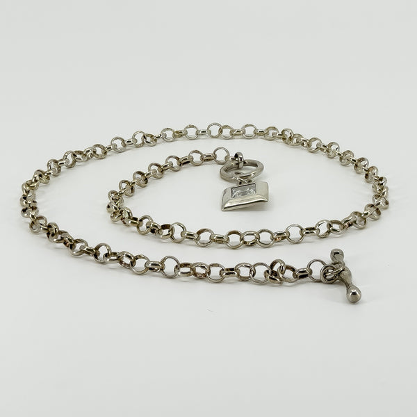 Vintage Sterling Silver 16.8” Rolo Chain & CZ T-Bar Toggle 925
