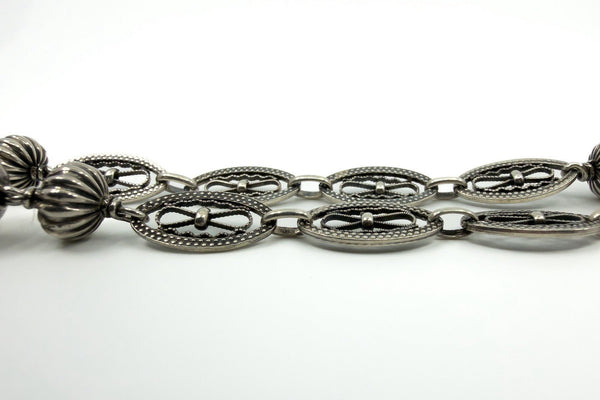 Antique 800 Silver Beaded Ball Ornate Fancy Link 30" Chain / Necklace