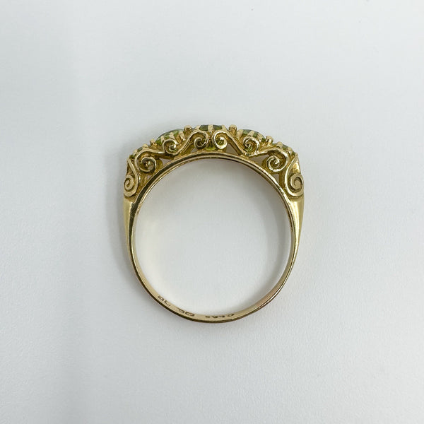 Vintage 9ct Yellow Gold 5x Stone 1.08ct Peridot Ring / Band 375 Size N 1989