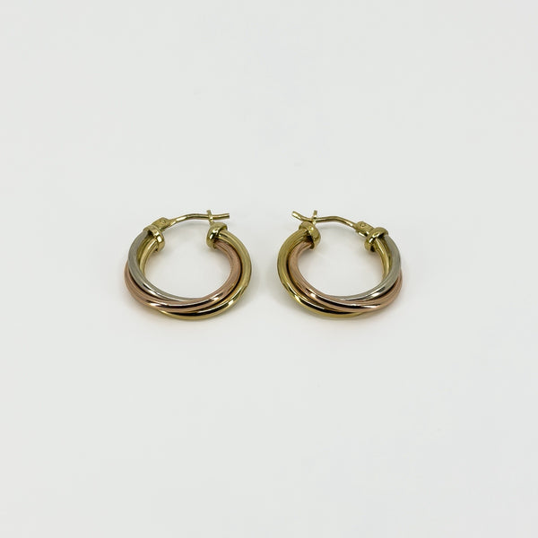 Vintage 9ct Gold Tri Coloured Twisted Hoop Earrings 375