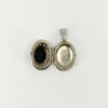 Chunky Vintage Sterling Silver Oval Black Onyx Engraved Locket 925