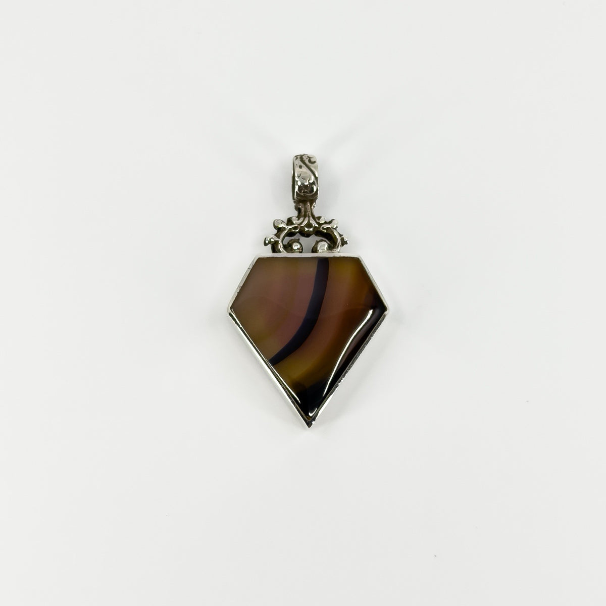 Large Chunky Vintage Brown Banded Agate Fob Pendant 925 by David Scott Walker