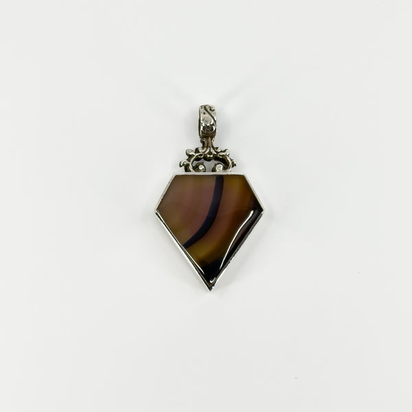 Large Chunky Vintage Brown Banded Agate Fob Pendant 925 by David Scott Walker