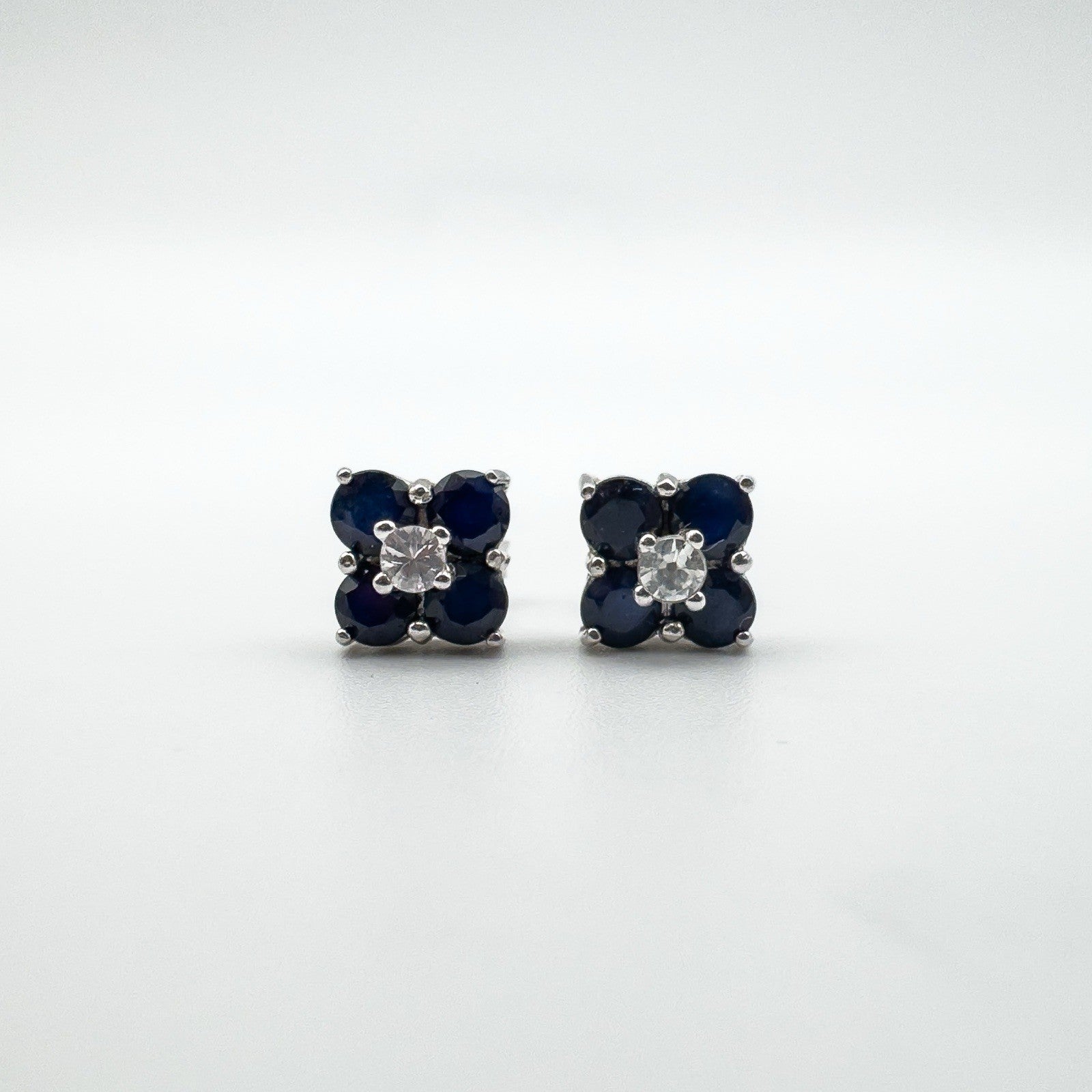 Chunky 0.60ct Sapphire & CZ Stud Earrings in Sterling Silver 925