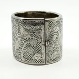 Wide Antique Victorian Sterling Silver Engraved Floral Bangle 925