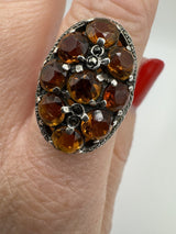 Huge Chunky Sterling Silver 4.50ct Citrine & Marcasite Cocktail Ring Size O - P
