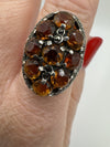 Huge Chunky Sterling Silver 4.50ct Citrine & Marcasite Cocktail Ring Size O - P