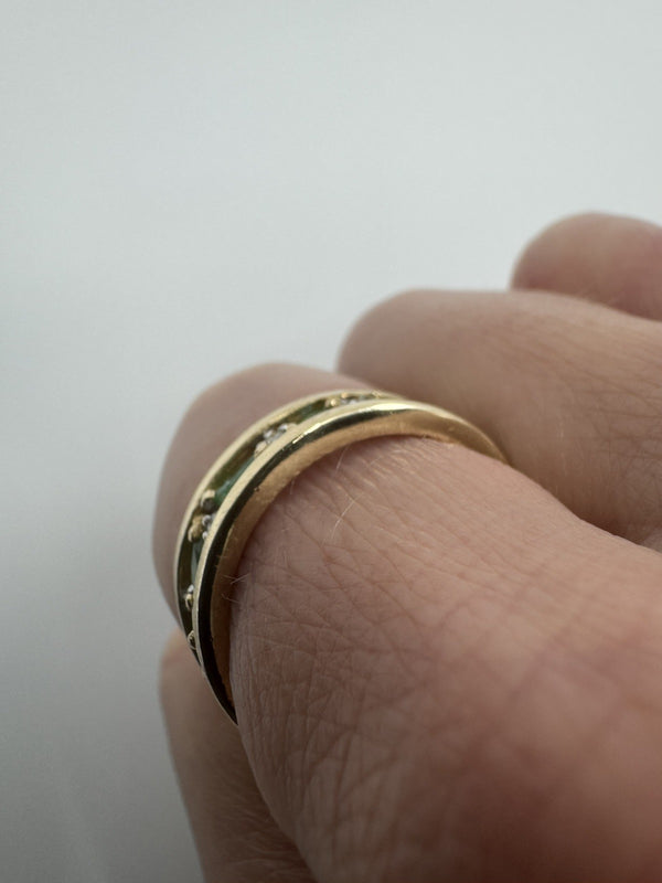 Chunky Vintage 9ct Gold Diamond & Emerald Full Eternity Band Ring 375 Size Q - R