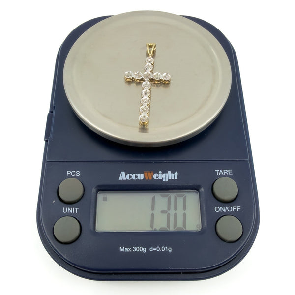 9ct White & Yellow Gold Diamond Christian Cross Pendant 375