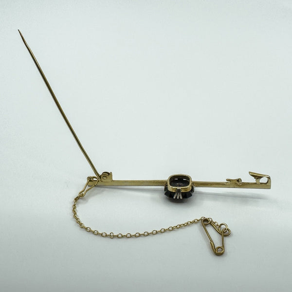 Antique / Art Deco 18ct & 15ct Gold Diamond & Black Onyx Bar Brooch 750