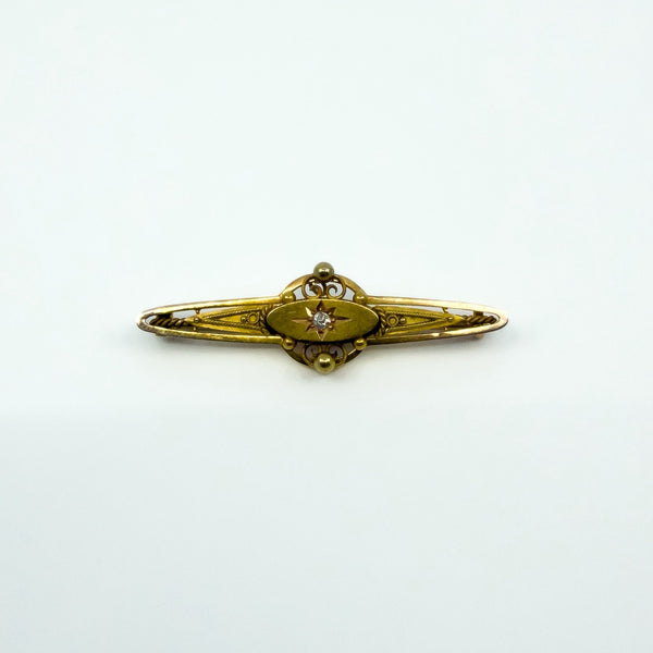 Antique / Victorian Etruscan Revival 15ct Gold Old Cut Diamond Brooch 585