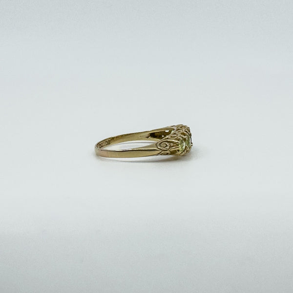 Vintage 9ct Yellow Gold 5x Stone 1.08ct Peridot Ring / Band 375 Size N 1989