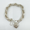 Chunky Sterling Silver Engraved Floral Links Bracelet & Heart Padlock 925 41g 