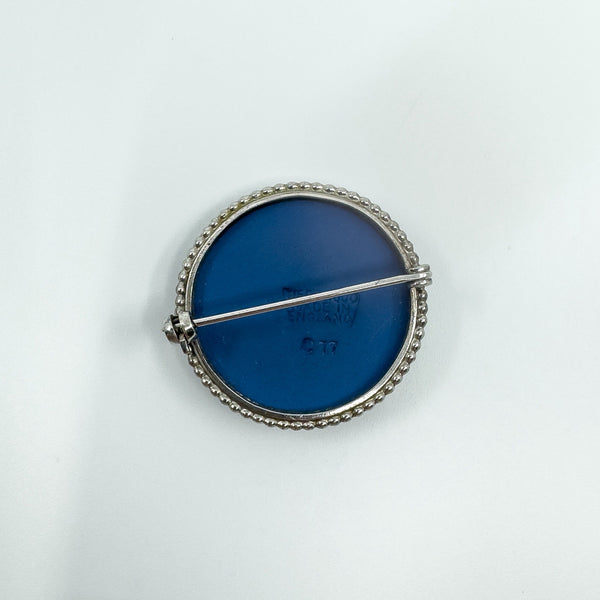 Vintage Sterling Silver Wedgewood Cupid Cherub Blue Jasper Ware Cameo Brooch 925