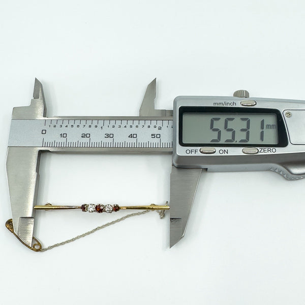 Vintage 18ct & 14ct Gold Diamond & Garnet Bar Brooch 750