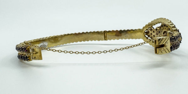 Large Antique Silver Gilt Bohemian Rose Cut Garnet Hinged Bangle / Bracelet 900