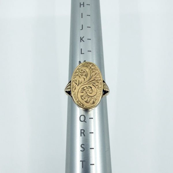 Vintage 9ct Gold Engraved Secret Locket Ring 375 Size O (Birmingham 1975)