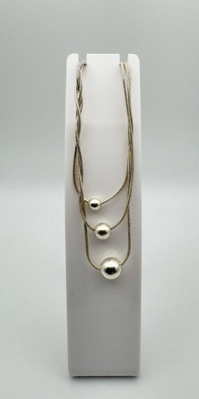 3 Row Strand Beaded Ball 18” Necklace in Sterling Silver 925 13g *