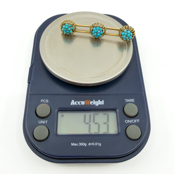 Antique Victorian 9ct Gold Pave Turquoise Bar Brooch / Pendant 375