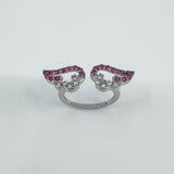 New Sterling Silver Ruby Double Angel Wings Ring 925 Size N - O