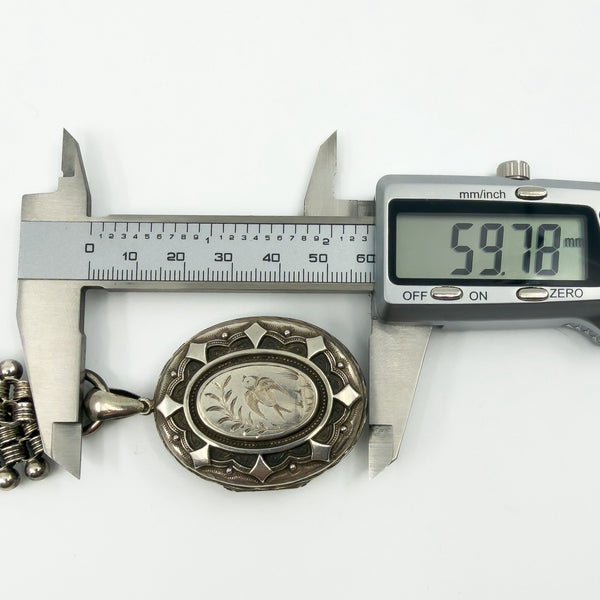 Large Antique Victorian Sterling Silver Reversible Locket & 18.5" Book Chain 925