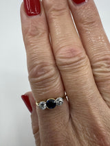Vintage 18ct Gold 1.10ct Diamond & Sapphire Trilogy Ring 750 Size P