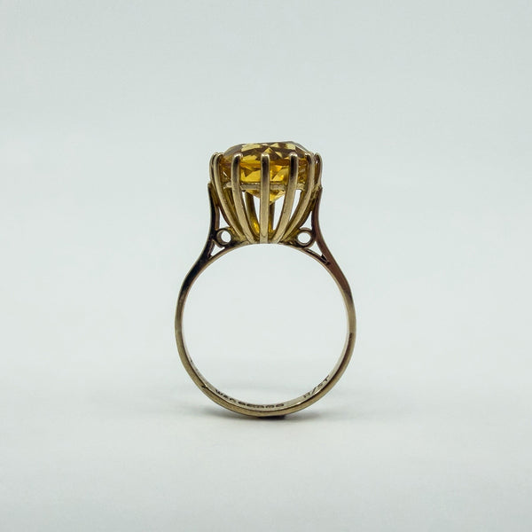 Vintage 9ct Gold 4.40ct Citrine Solitaire Cocktail Ring 375 Size K - L Birm 1992