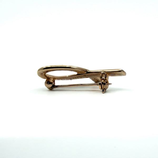 Contemporary Gold on Sterling Silver CZ Ribbon Brooch 925