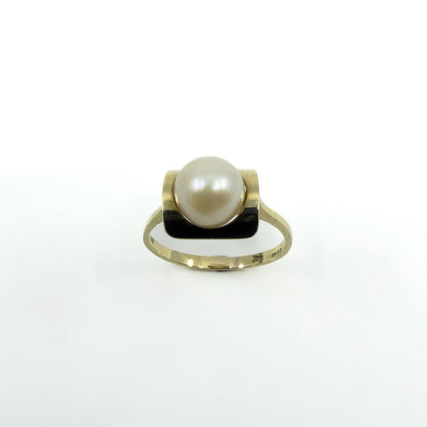Vintage 9ct Gold 7.3mm Pearl Solitaire Ring 375 Size L - M (1975)