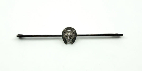 Antique Sterling Silver Fox & Horseshoe Bar Brooch 925