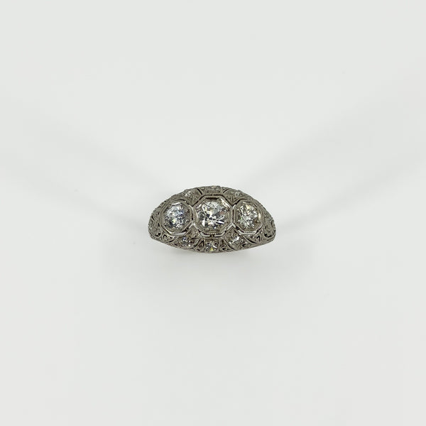 Art Deco Platinum 1ct Diamond Trilogy Ring 950 Size M - N