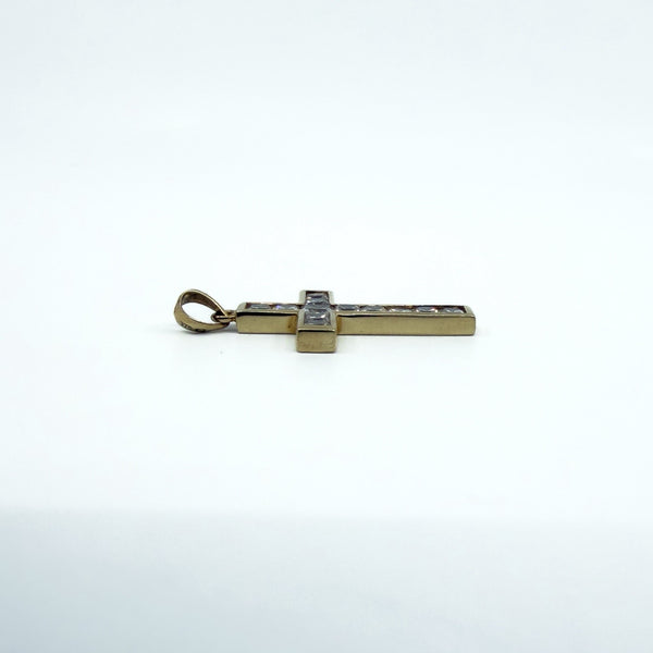 Chunky 9ct Gold CZ Christian Cross Pendant 375