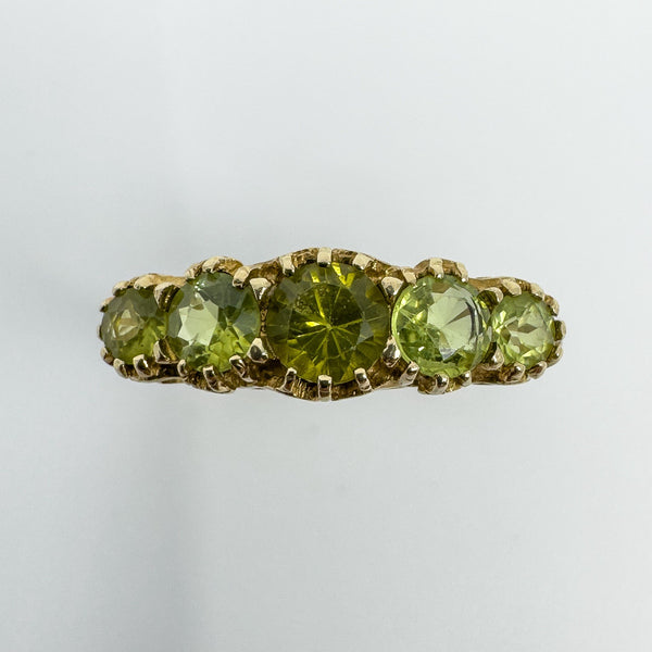 Vintage 9ct Yellow Gold 5x Stone 1.08ct Peridot Ring / Band 375 Size N 1989