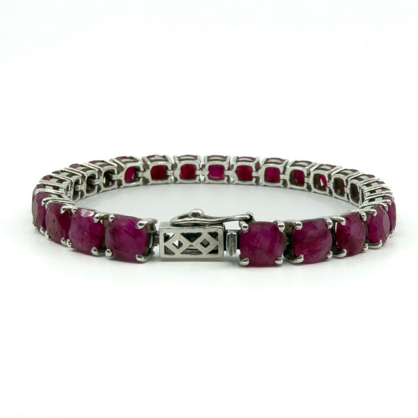 7.5" Sterling Silver 26ct Natural Ruby Tennis Bracelet 925