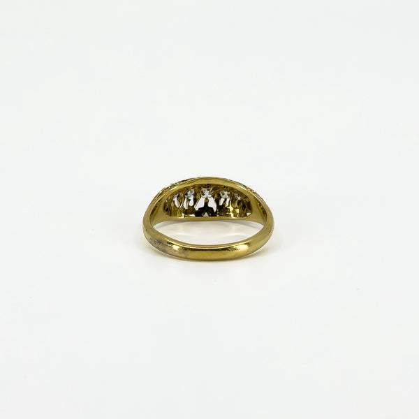 Antique 18ct Gold 0.32ct Diamond Boat Ring 750 Size N (Birm 1914)
