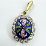 Vintage 18ct Gold Blue Enamel & Diamond Pendant