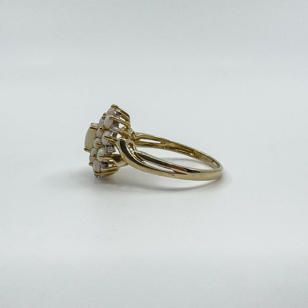 Vintage 9ct Gold Opal & Diamond Cluster Ring 375 Size U - V (Birmingham 2005)