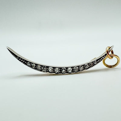 Antique 18ct Rose Gold Old Cut Diamond Crescent Moon Pendant (Converted Brooch)