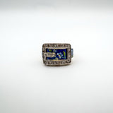 Unusual Vintage 18ct Gold Diamond & Floral Enamelled Buckle Ring Size M Heavy 6g