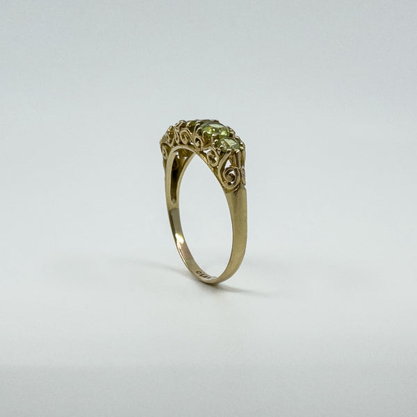 Vintage 9ct Yellow Gold 5x Stone 1.08ct Peridot Ring / Band 375 Size N 1989
