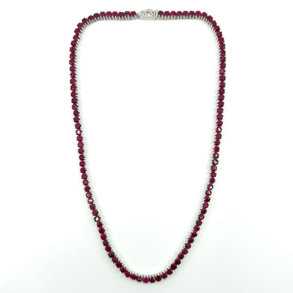 18.4" Sterling Silver 27ct Natural Ruby Tennis Necklace 925