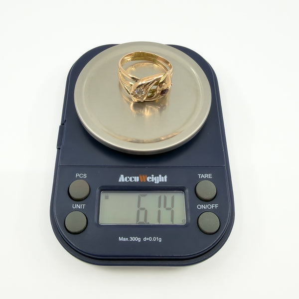 Antique 9ct Rose Gold Double Snake Diamond & Garnet Ring Size U (Chester 1909)