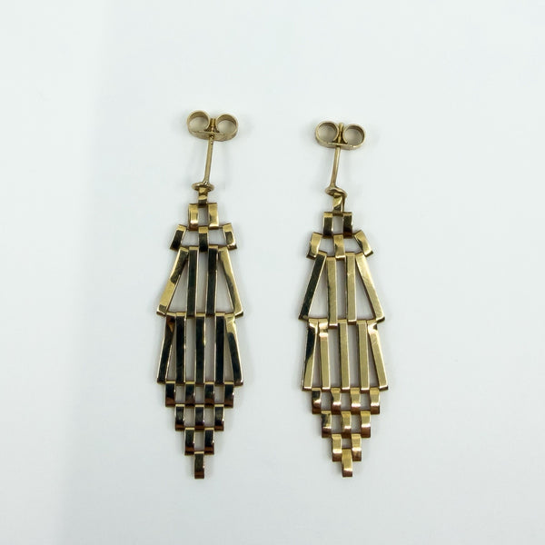 Large Vintage 9ct Gold 4 Bar Gate Drop Earrings 375