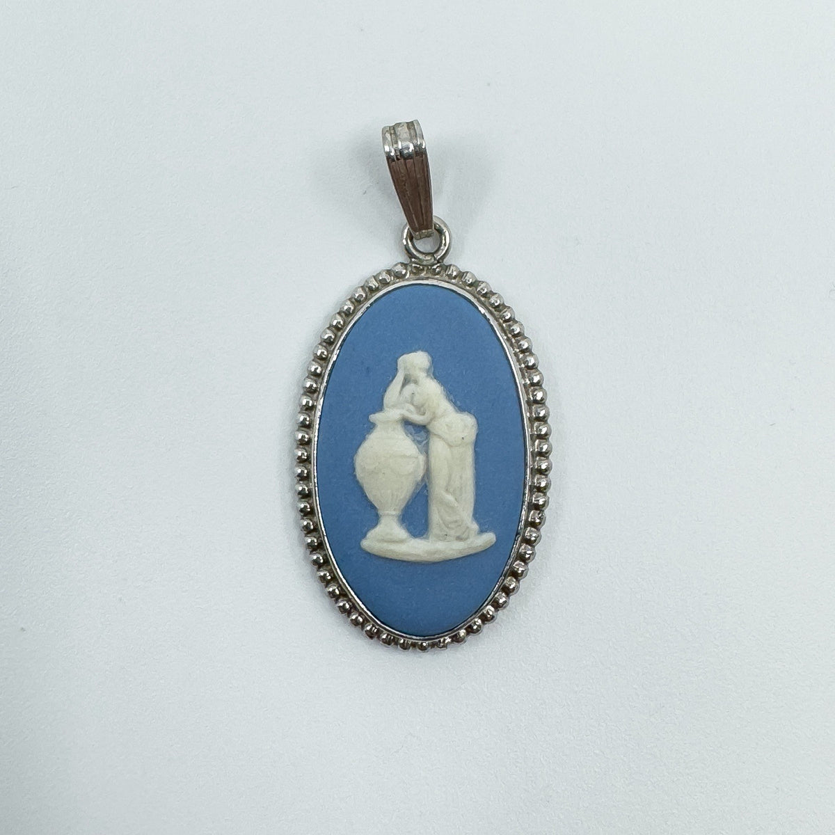 Vintage Sterling Silver Wedgewood Blue Jasper Ware Cameo Pendant 925 (1974)