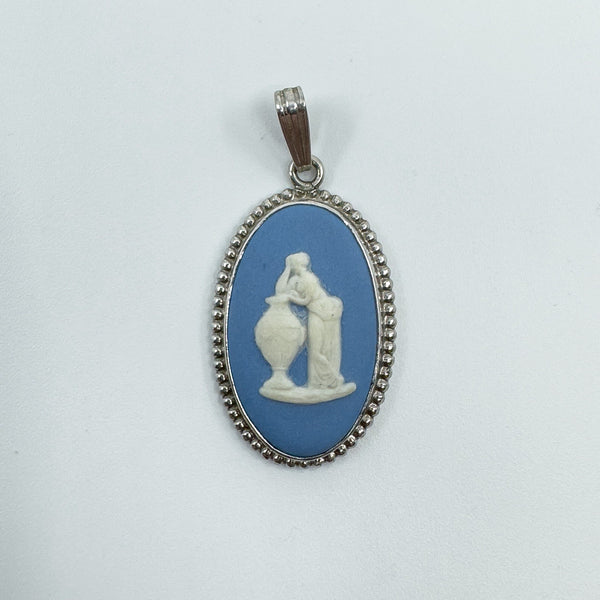 Vintage Sterling Silver Wedgewood Blue Jasper Ware Cameo Pendant 925 (1974)