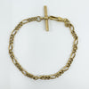 Vintage 9ct Gold Figaro Chain 7.8” Bracelet & T-Bar Charm 375 (Birmingham 1991)