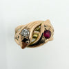 Antique 9ct Rose Gold Double Snake Diamond & Garnet Ring Size U (Chester 1909)