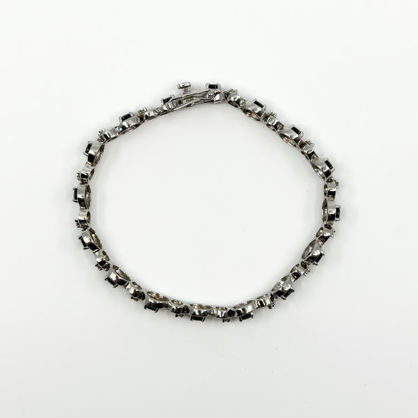 Sterling Silver Natural Sapphire & Diamond Tennis 7.5" Bracelet 925